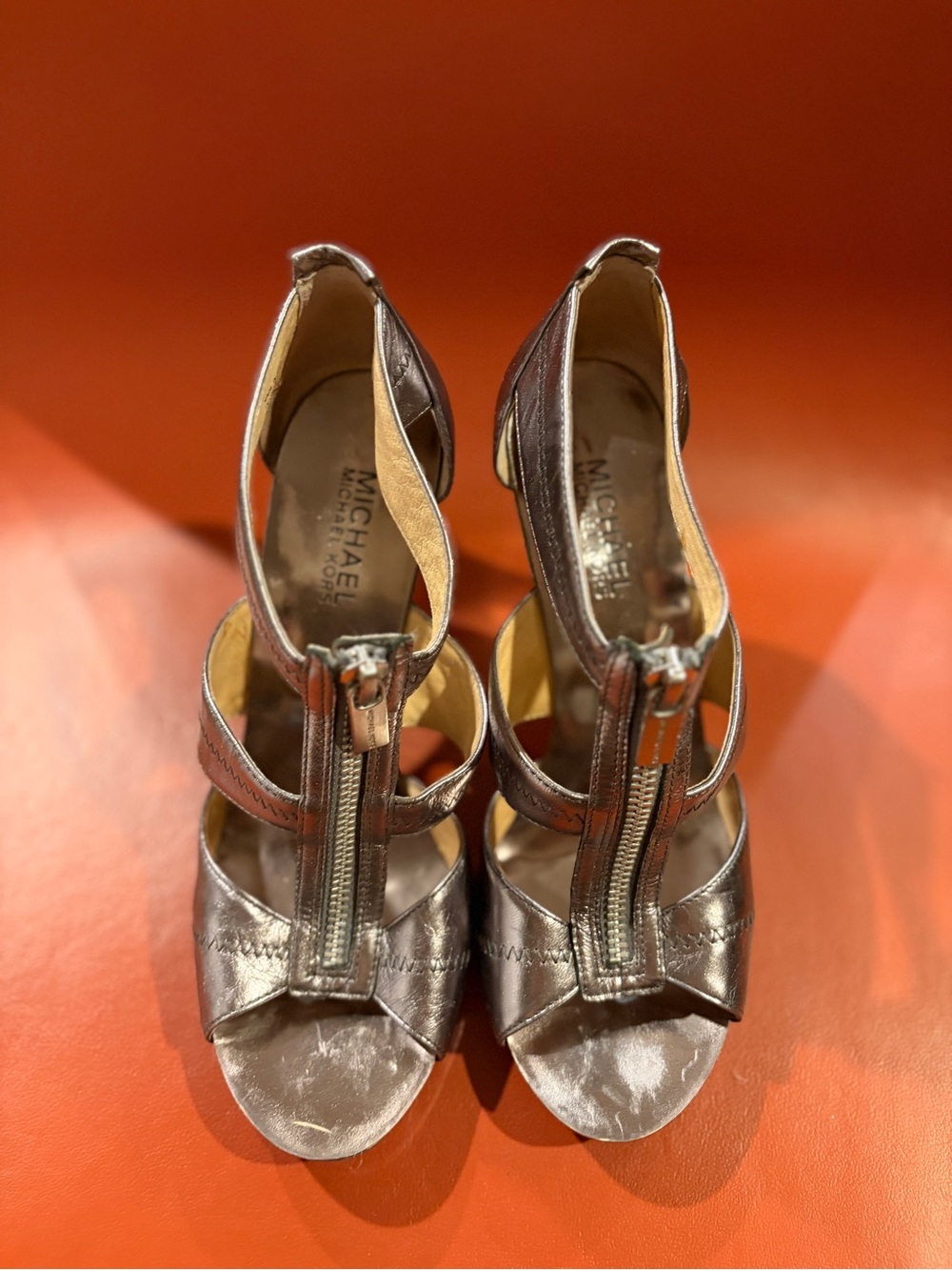 Michael Kors Metallic Bronze T-Zip Heel Sandals